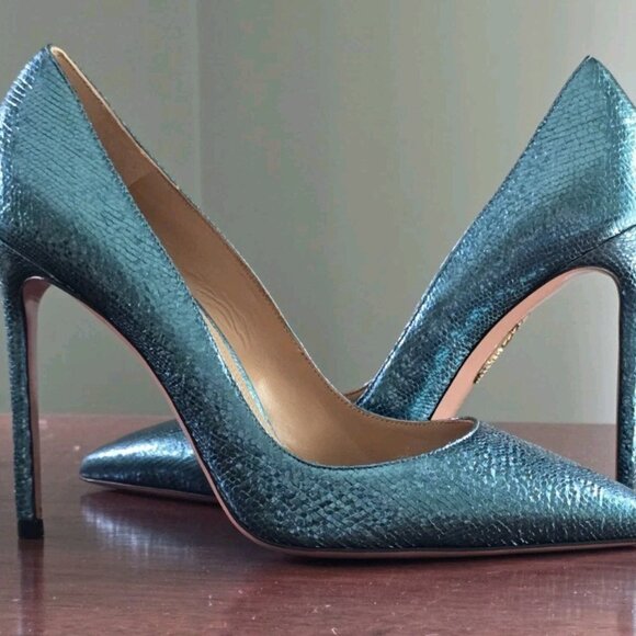 Aquazzura Purist Pump 105 Metallic Green/Blue Pumps - Picture 3 of 9